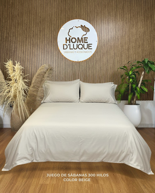 Juego de sábanas 300 Hilos 100% Algodón Beige