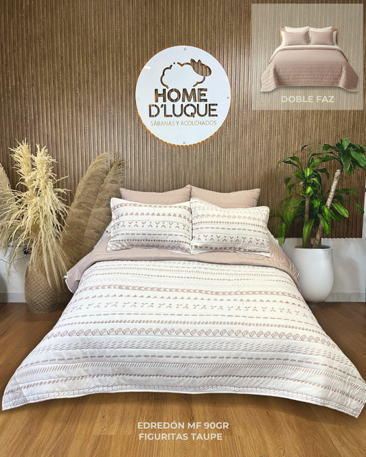 Edredón Doble Faz Figuritas Taupe
